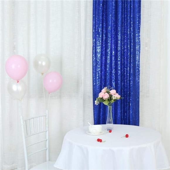 Royal Blue Sequin Backdrop Curtain 2 Panels 2x8ft Glitter Blue Sequin Curtains - Picture 2 of 6